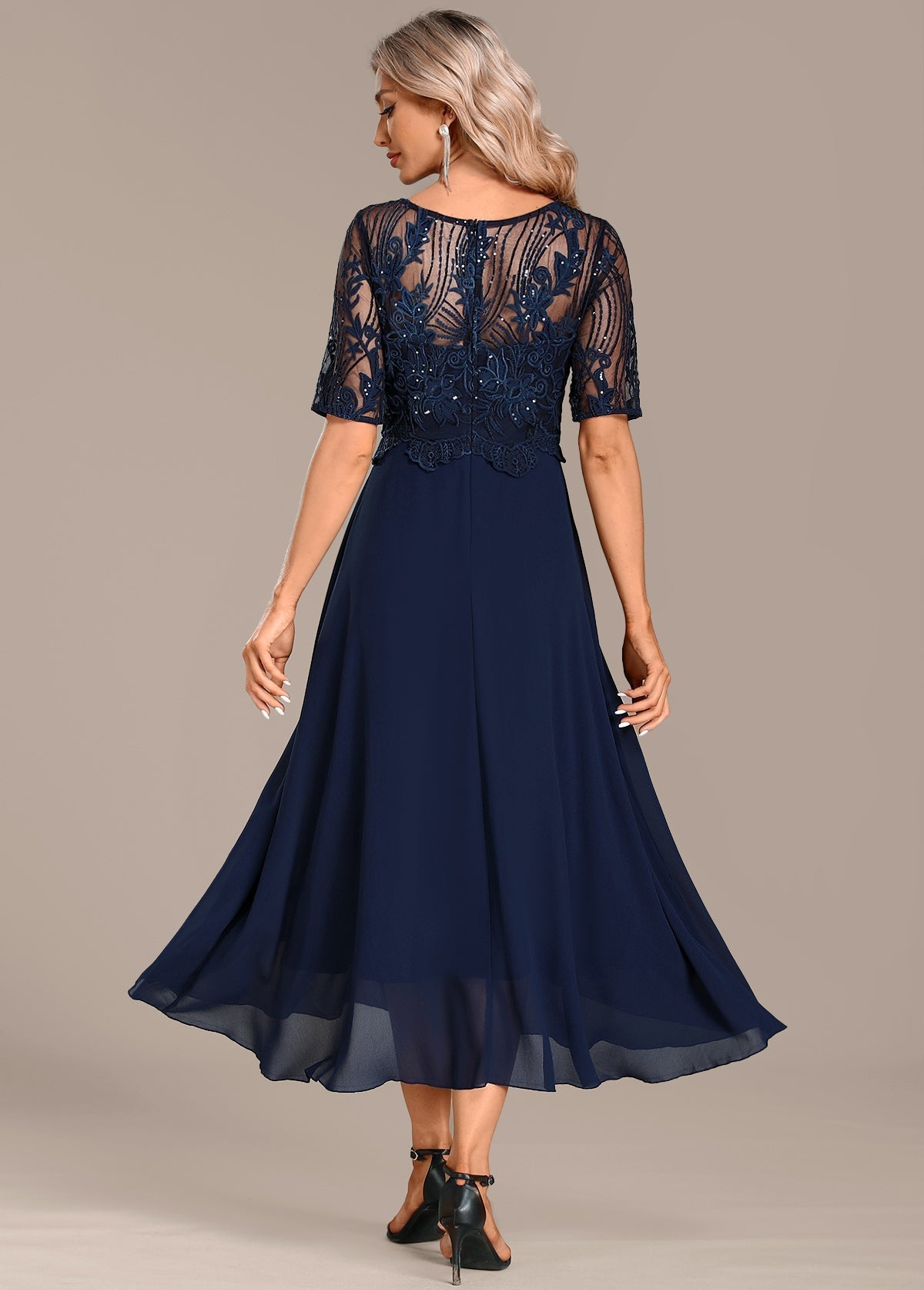 Lorraine | Navy Lace Midi Dress