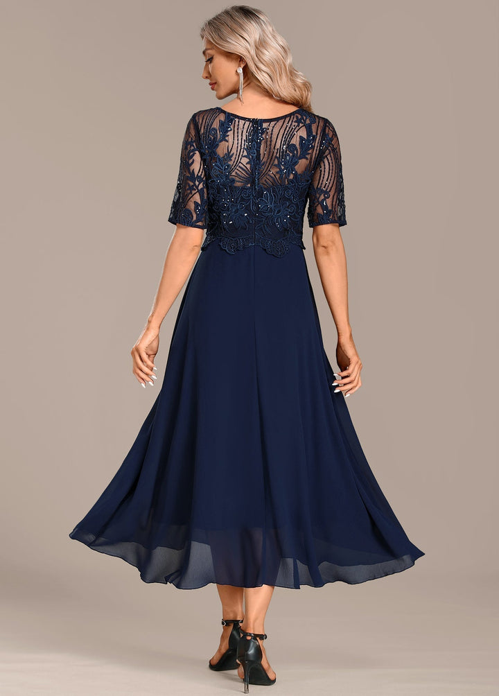 Lorraine | Navy Lace Midi Dress