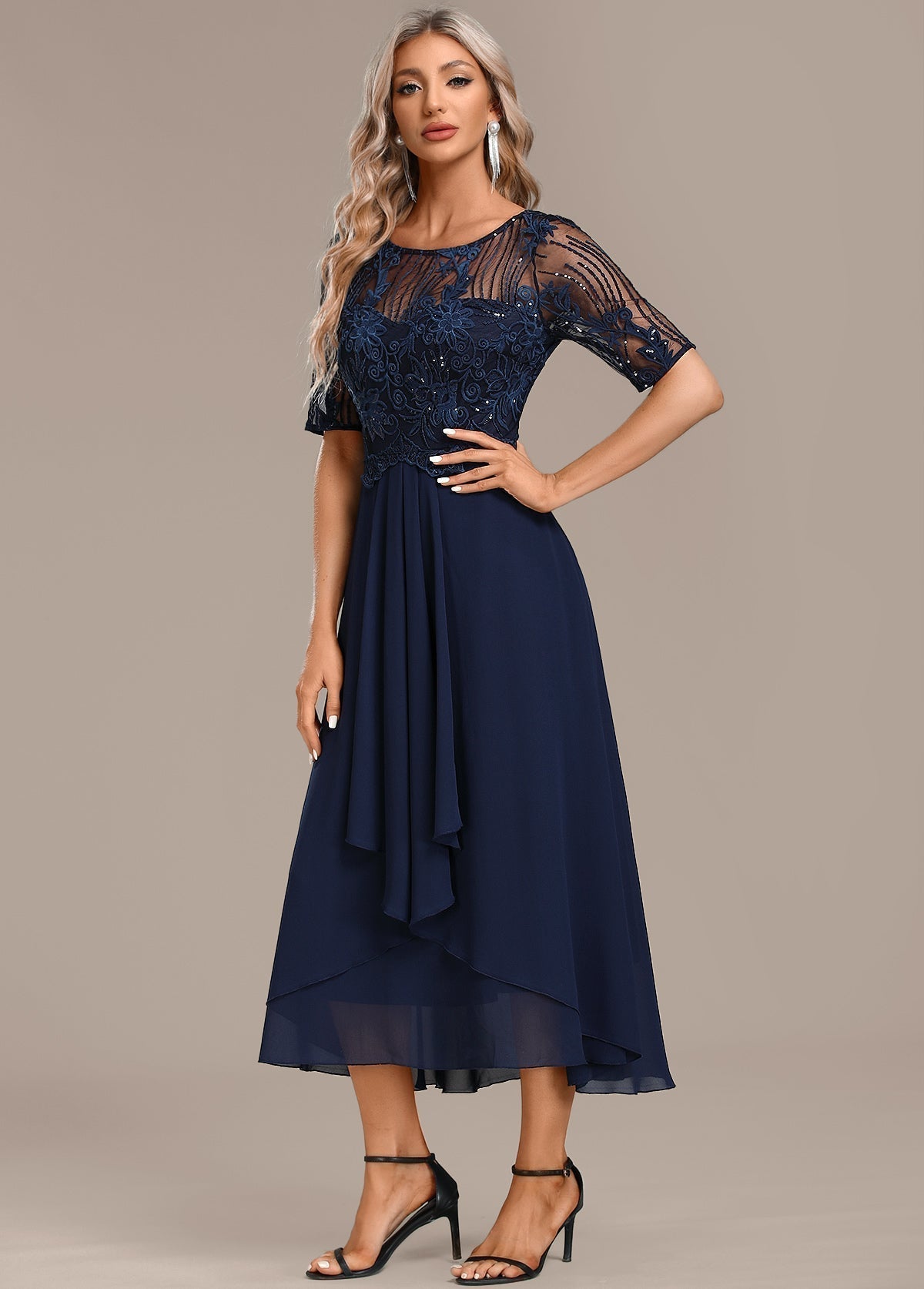 Lorraine | Navy Lace Midi Dress