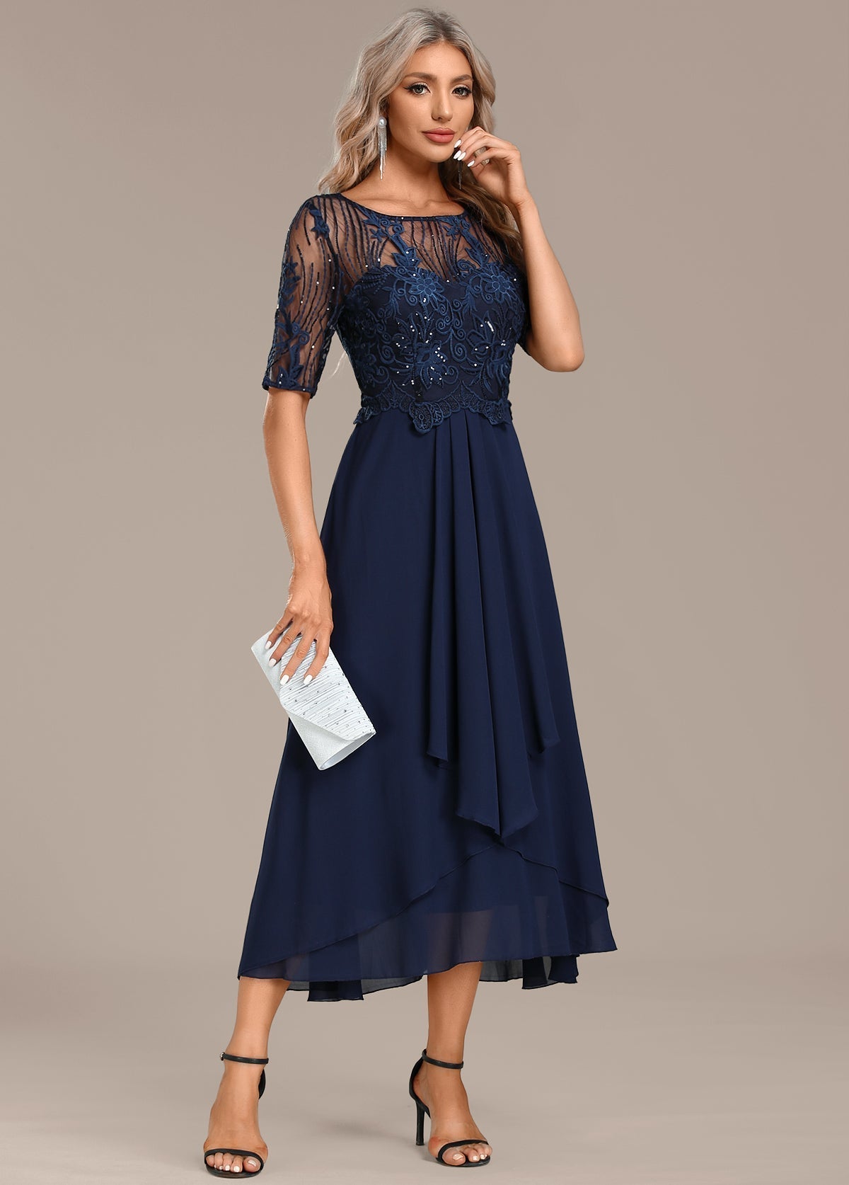 Lorraine | Navy Lace Midi Dress