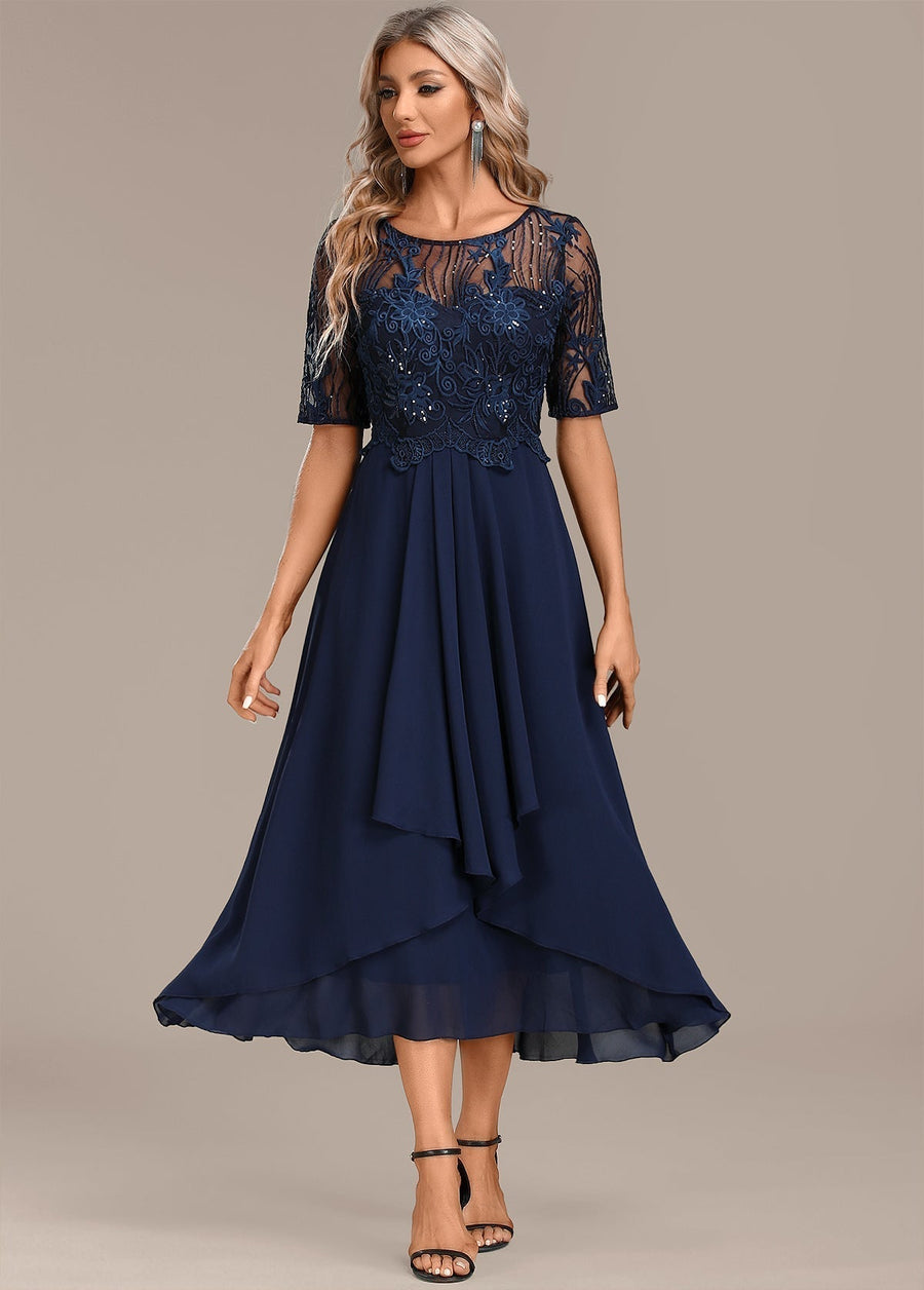Lorraine | Navy Lace Midi Dress