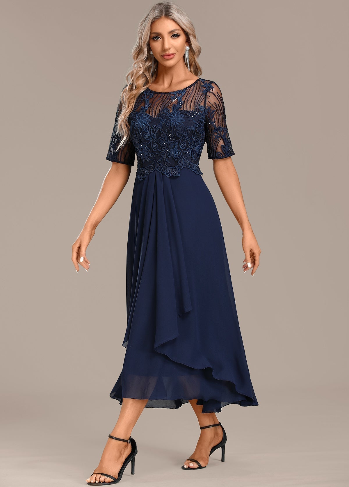 Lorraine | Navy Lace Midi Dress