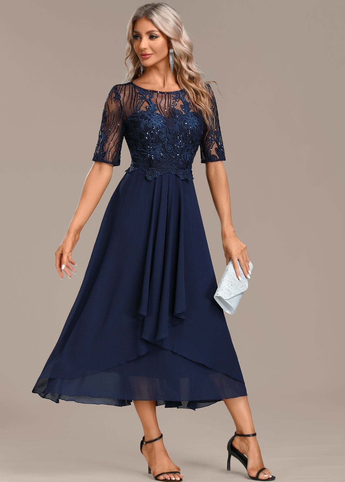Lorraine | Navy Lace Midi Dress