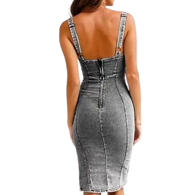 Tatiana™ | Slim-Fit Denim Side Slit Midi Dress