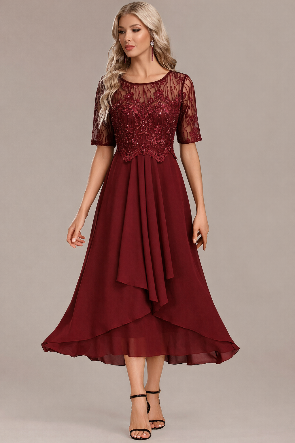 Lorraine | Navy Lace Midi Dress
