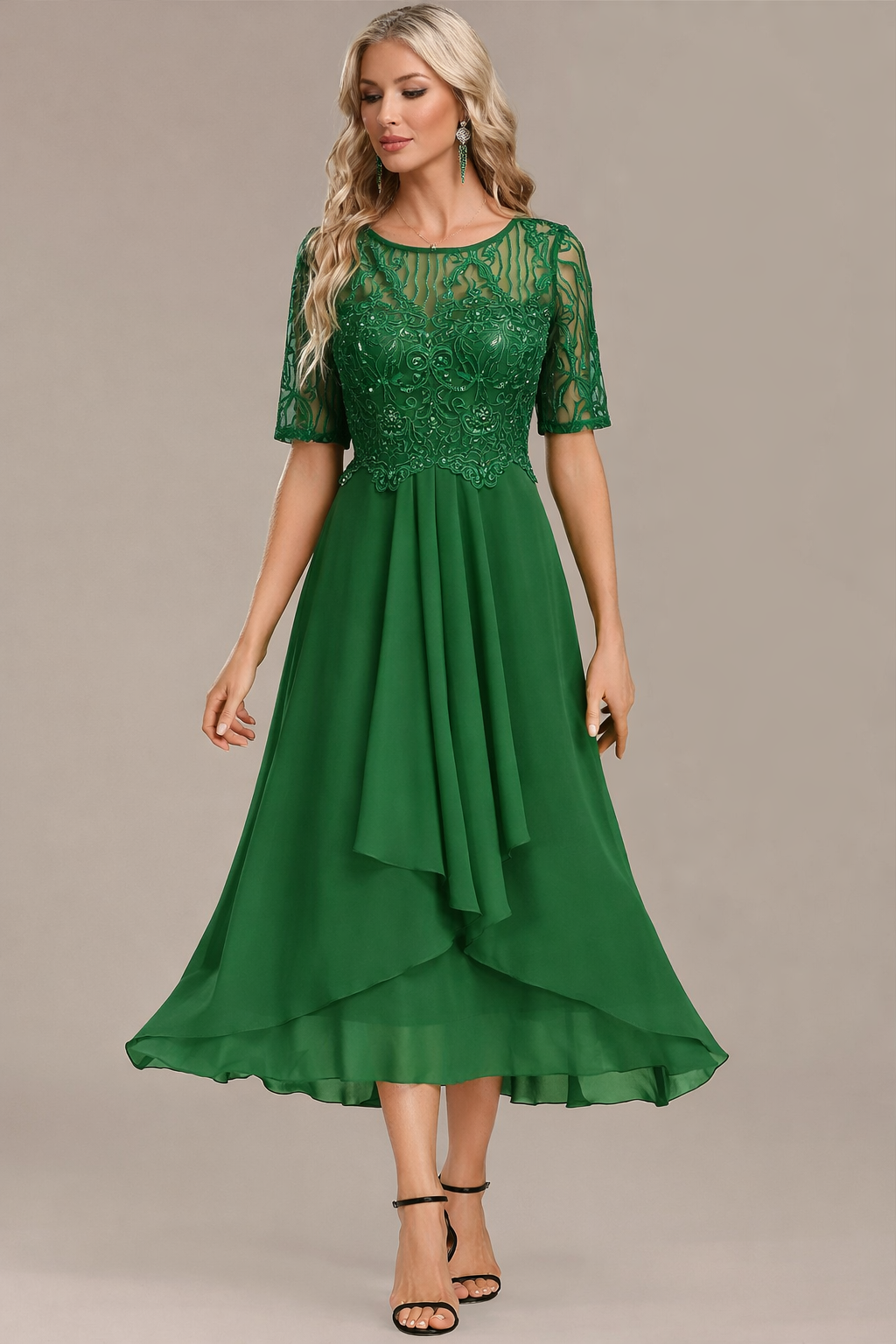 Lorraine | Navy Lace Midi Dress