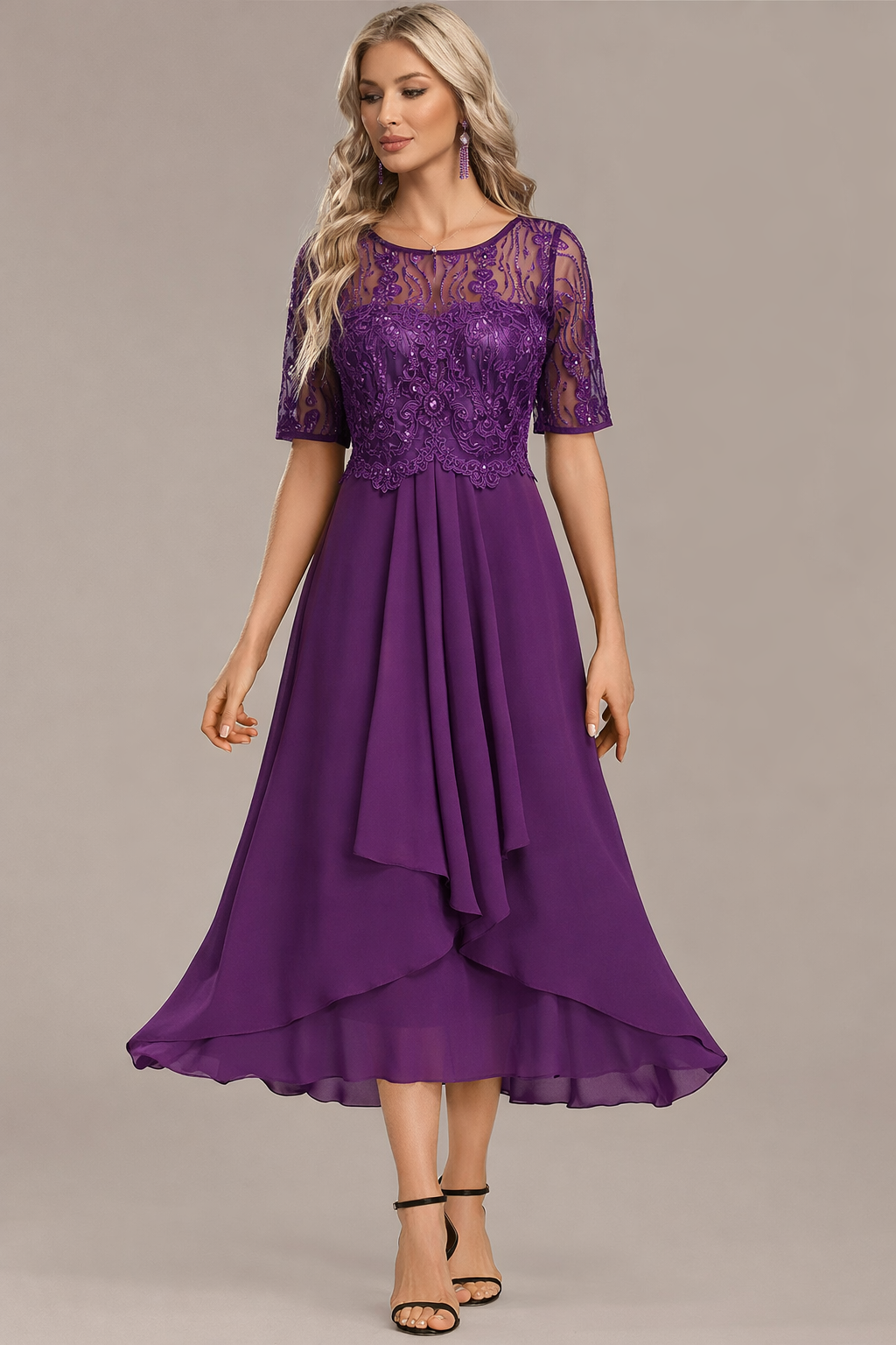 Lorraine | Navy Lace Midi Dress