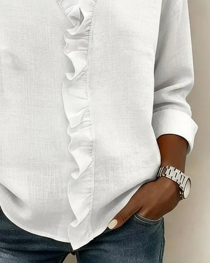 Charlotte | Ruffle Blouse with V-Neck and Long Sleeves