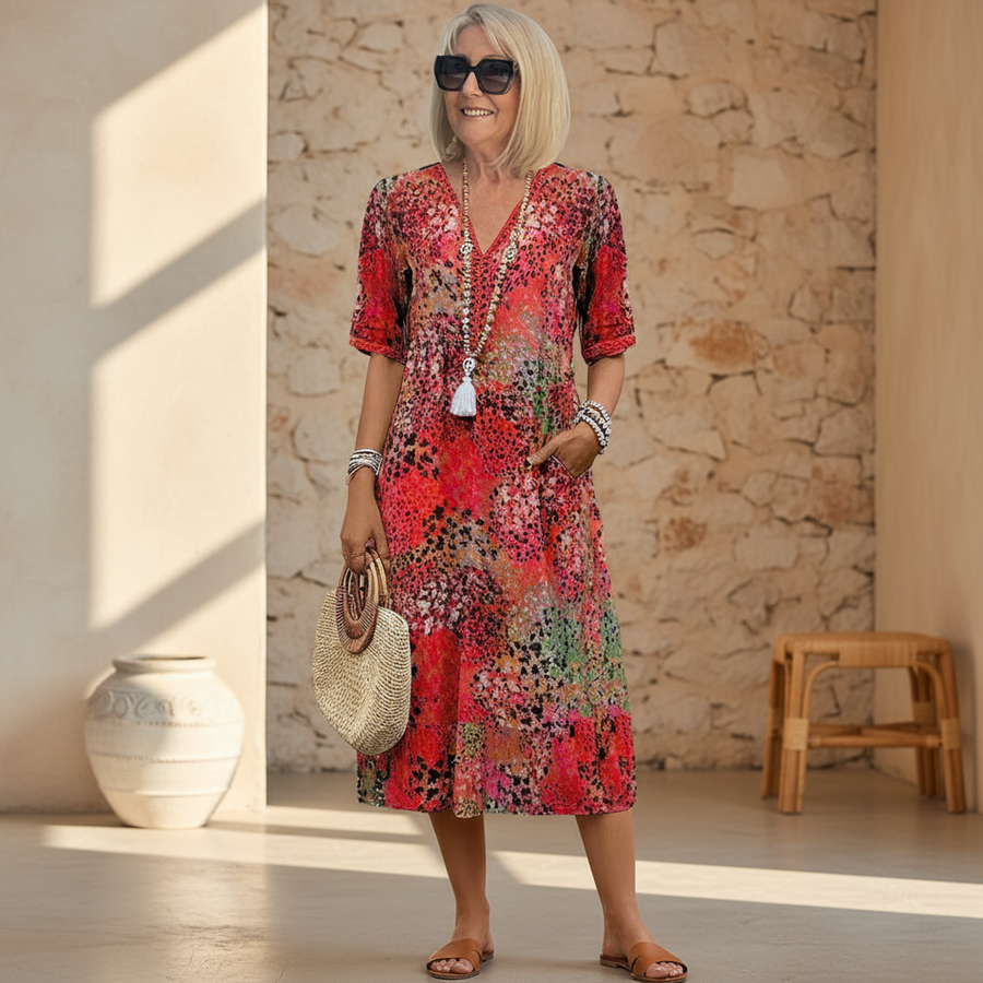 CALLIE | Vibrant Midi Dress Flattering Fit Effortless Style