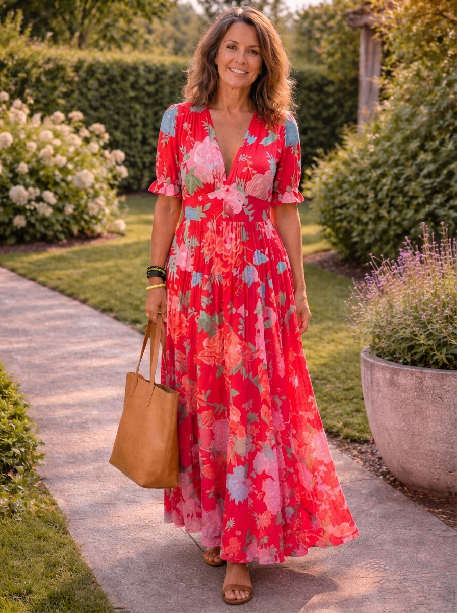 Lana - Sleeveless V-Neck Floral Midi Dress